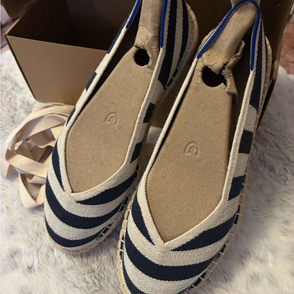 Rothy's Navy and Cream Espadrilles